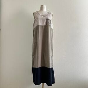 Vvintage Jenna Lane New York neutral color block linen cotton blend maxi dress